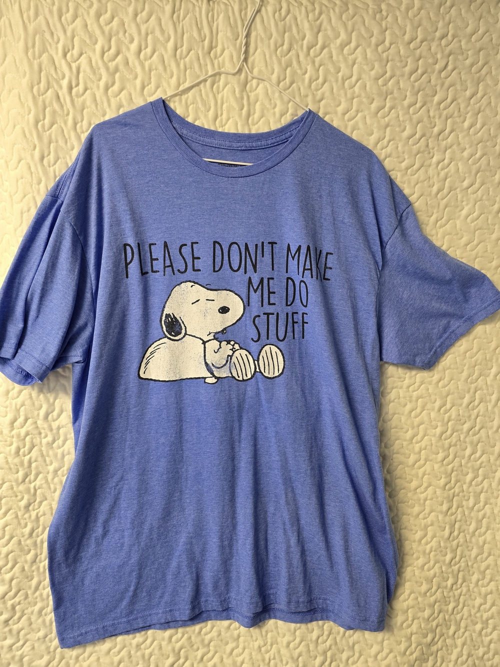 Peanuts Snoopy Dog Blue Graphic T-Shirt - Please Don't Make Me Do Stuff